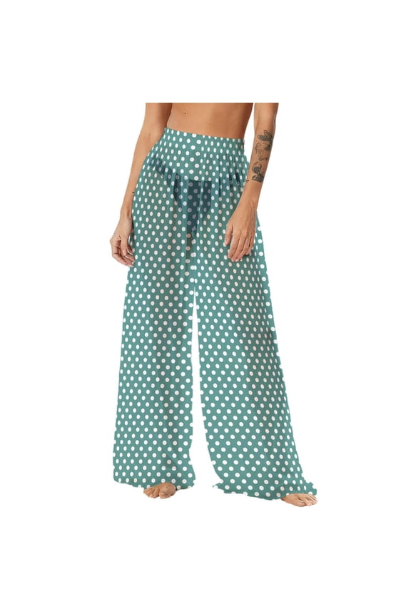 Women's Bohemian Beach Pants Swimwear Cover Up Lightweight Rayon Chiffon Polka Dot Print Loose Fit Plus Size Casual Trousers S-2XL
