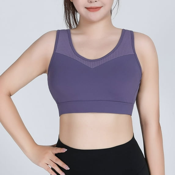 Levmjia Women's Bras Plus Size Women's Large Size High-strength Shockproof Sports Underwear Breathable Yoga Vest Fitness Running One-piece Fixed Cup Bra