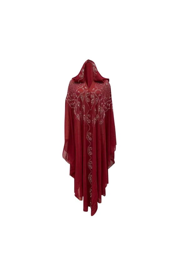 Women's Cape Cloak Hooded Fashionable Printed Casual Long V-Neck Muslim Shawl Dress Up For Holiday Festival