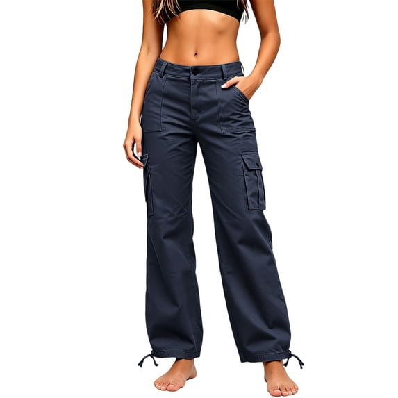 Levmjia Women's Cargo Pants High Waisted Straight Leg Utility Pants with Multi Pockets Adjustable Drawstring Ankle Cuffs Workwear Trousers for Outdoor