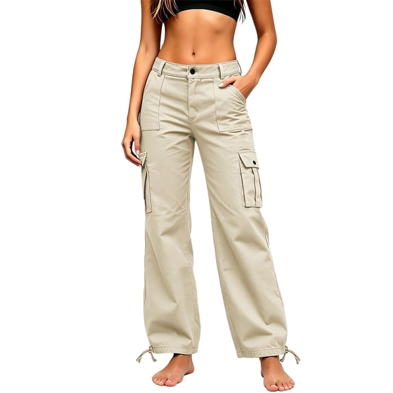 Levmjia Women's Cargo Pants High Waisted Straight Leg Utility Pants with Multi Pockets Adjustable Drawstring Ankle Cuffs Workwear Trousers for Outdoor