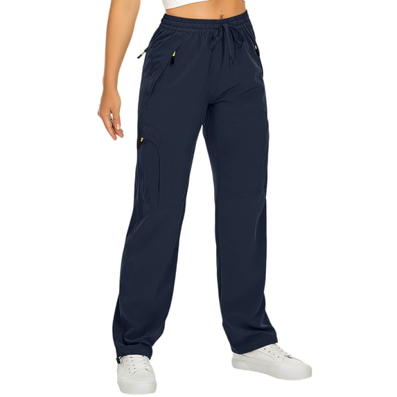 Levmjia Women's Cargo Pants with Multi Pockets High Waisted Straight Leg Utility Pants Adjustable Drawstring Elastic Waist Casual Hiking Trousers for Outdoor