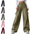 thumbnail image 1 of Levmjia Women's Cargo Pants Wide Leg Loose Fit Straight Leg Utility Pants with Pockets High Waisted Elastic Waist Drawstring Casual Long Trousers, 1 of 7