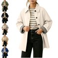 thumbnail image 1 of Levmjia Women's Casual Trench Coat Lapel Collar Long Sleeve Button Down Plaid Lined Jacket Fall Fashion Outerwear with Pockets, 1 of 7