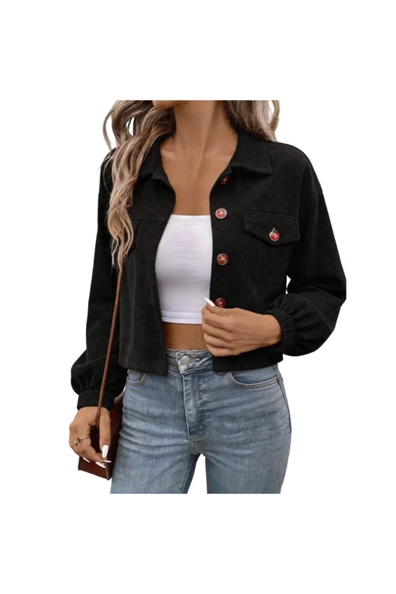 Women's Chenille Jacket Long Sleeve Button Down Corduroy Crop Cardigan Winter Warm Casual Solid Color Coat