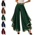 thumbnail image 1 of Levmjia Women's Chiffon Pants High Waisted Ruffled Hem Wide Leg Pants with Gold Trim Elastic Waist Flowy Casual Lounge Trousers for Evening Party, 1 of 5