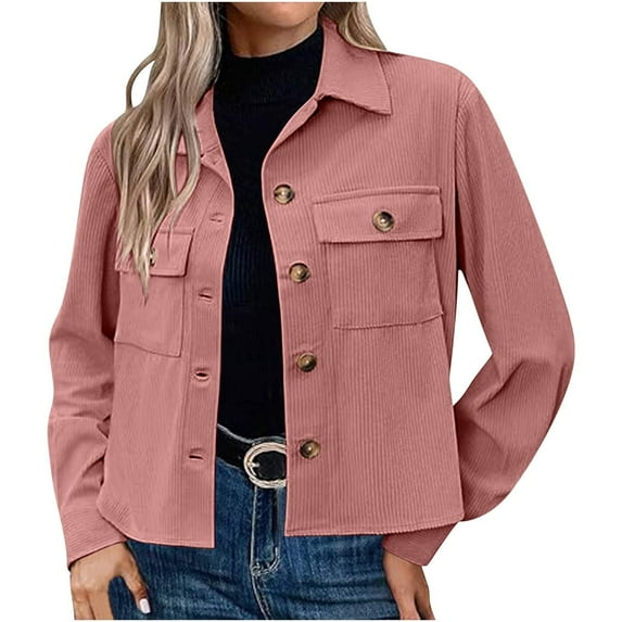 Levmjia Women's Corduroy Shacket Jackets Fashion Cropped Shacket Button Down Trendy Tops Casual Plaid Long Sleeve Crop Jackets Tops