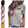 thumbnail image 1 of Levmjia Women's Cute Eyelash Lips Print Short Sleeve T-Shirt Soft Stretch Casual Graphic Tee Fun Face Design Round Neck Tops for Everyday Wear S-2XL, 1 of 6