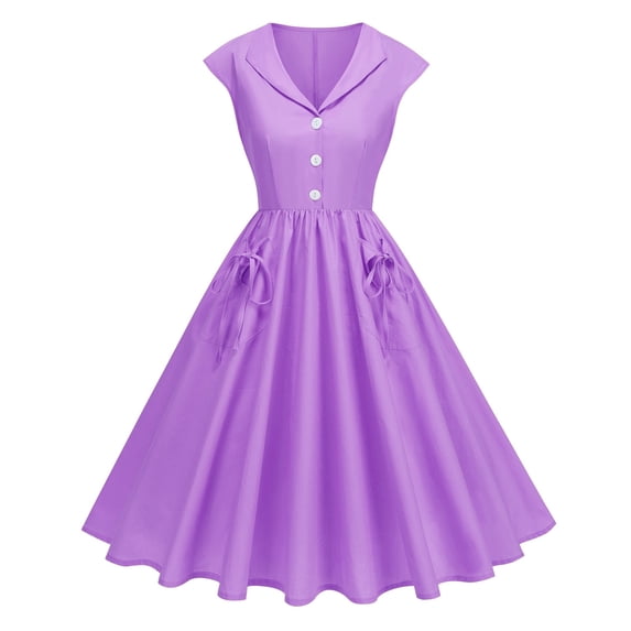 Levmjia Women's Dress Casual Elegant Short Sleeve Turndown Collar Solid Color A Line Wedding Guest Soft Polyester Fabric Leisure Vacation Party Wear