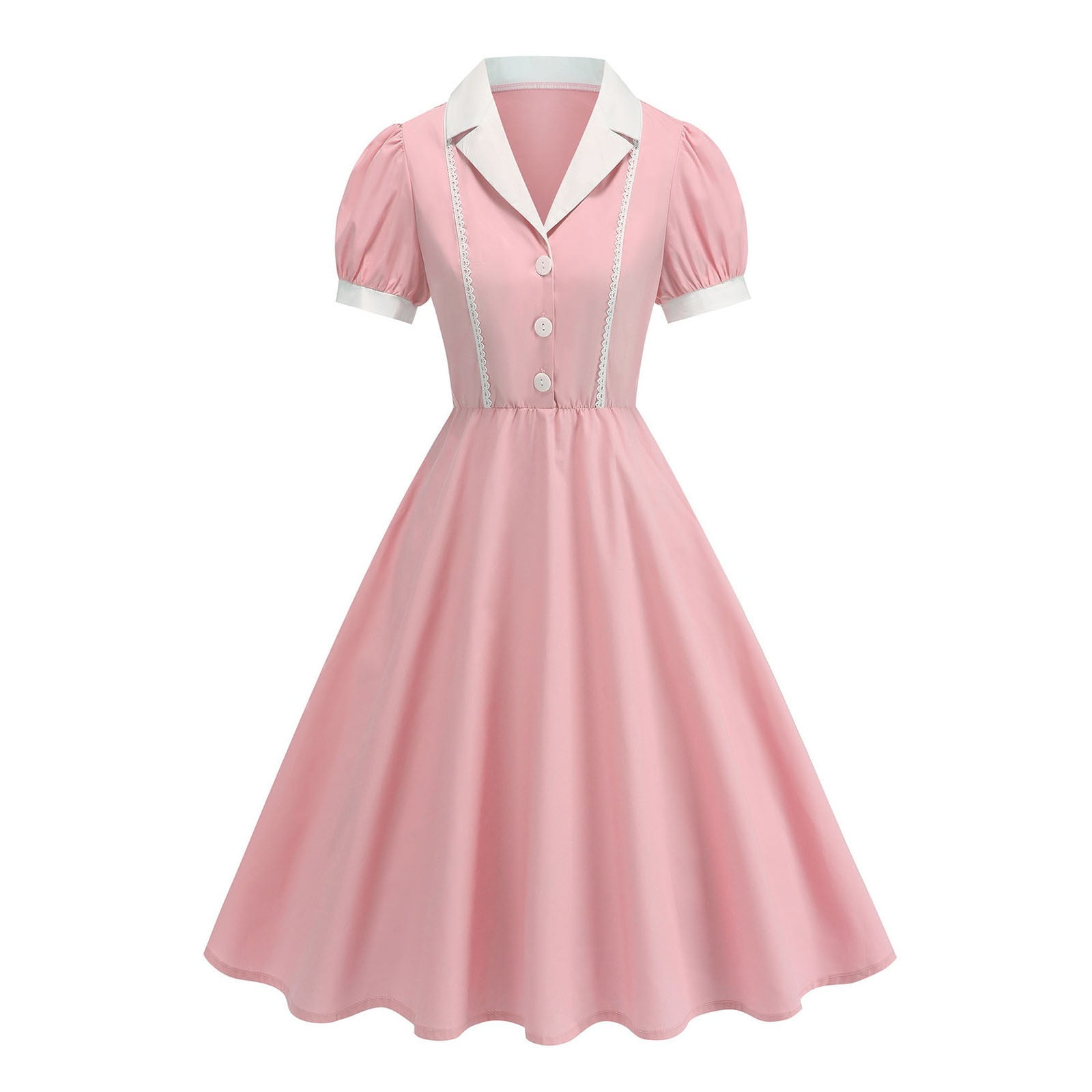 Levmjia Women's Dress Casual Turndown Collar Short Sleeve Solid Color Elegant A Line Wedding Guest Soft Polyester Fabric Leisure Vacation Party Wear