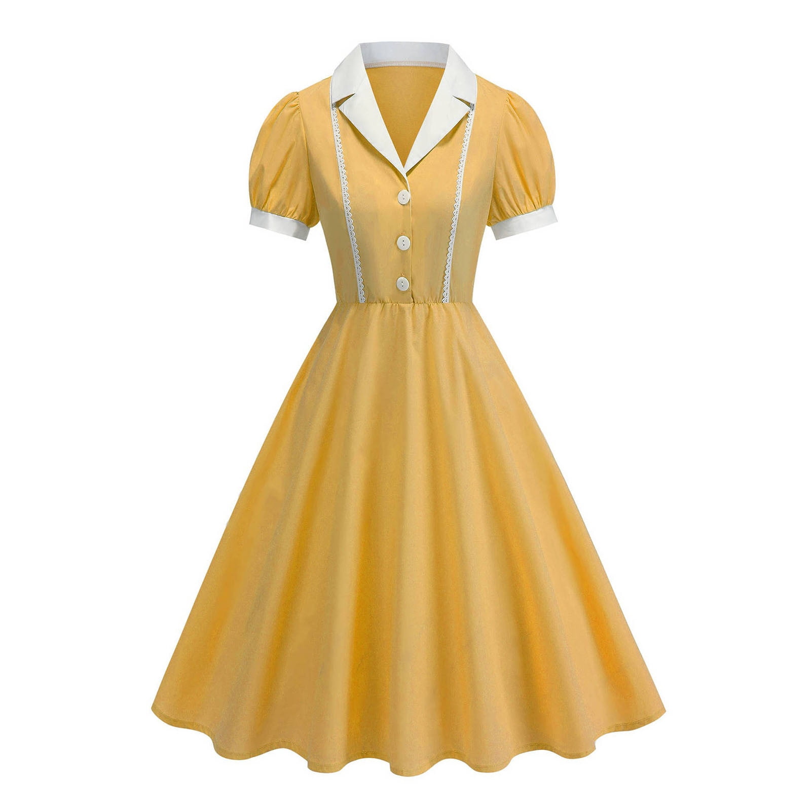 Levmjia Women's Dress Casual Turndown Collar Short Sleeve Solid Color Elegant A Line Wedding Guest Soft Polyester Fabric Leisure Vacation Party Wear