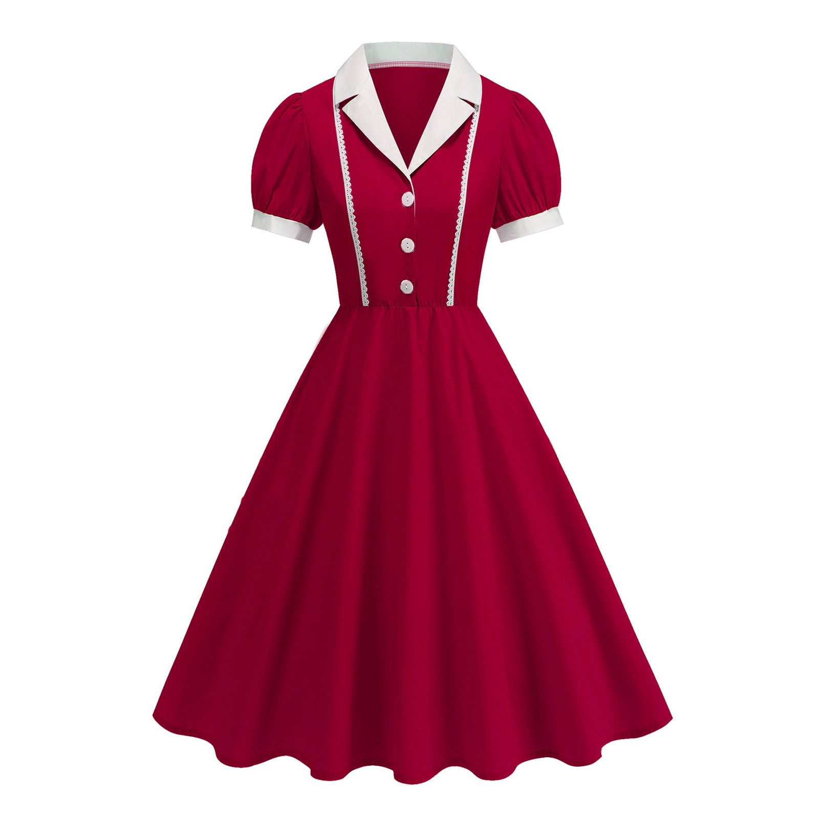 Levmjia Women's Dress Casual Turndown Collar Short Sleeve Solid Color Elegant A Line Wedding Guest Soft Polyester Fabric Leisure Vacation Party Wear