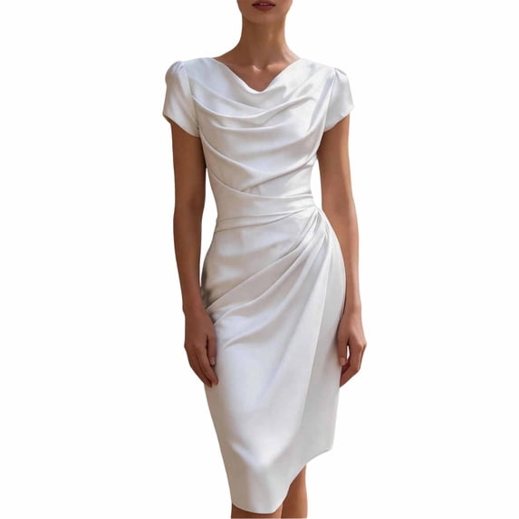 Levmjia Women's Dress Cowl Neck Cap Sleeve Midi Dress Ruched Bodycon Dress Casual Elegant Work Office Dress Summer Cocktail Party Dress
