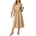 thumbnail image 1 of Levmjia Women's Dress Round Neck Long Sleeve Polka Dot Midi Dress Casual A Line Swing Dress with Pockets Elastic Waist Office Work Dresses, 1 of 4