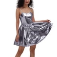 thumbnail image 1 of Levmjia Women's Dress Shiny Gold Foil Party Round Neck Dress Solid Color Sleeveless A-Line Birthday Performance Party Casual Outfit, 1 of 6