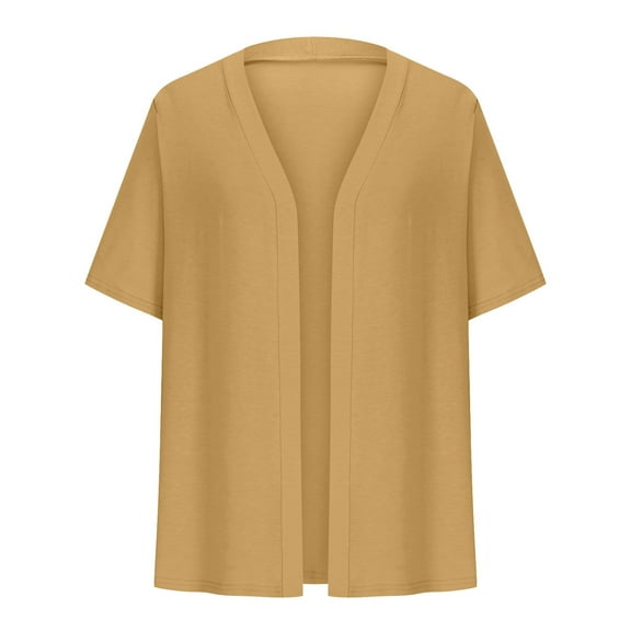 Levmjia Women's Extra Short Open Front Hoodless Cardigan Coat Casual Slim Fit Short Sleeve Cardigan