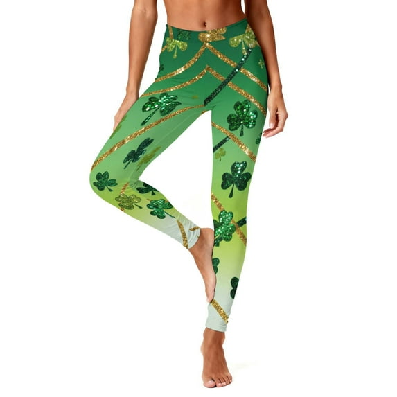 Levmjia Women's Fashion Casual St Patrick's Day Printed Elastic Leggings High Waist Yoga Pants Stretchy Workout Running Tights Fitness Sports Wear