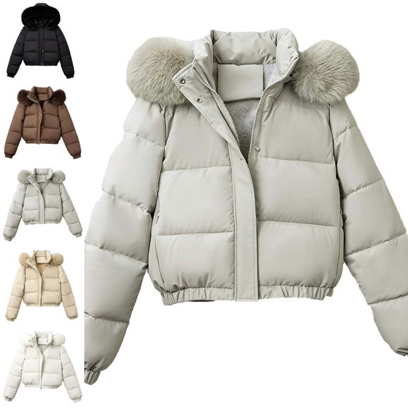 Levmjia Women's Faux Fur Hooded Puffer Jacket Lined Warm Winter Coat Zip Up Quilted Outerwear with Pockets