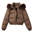 thumbnail image 1 of Levmjia Women's Faux Fur Hooded Puffer Jacket Lined Warm Winter Coat Zip Up Quilted Outerwear with Pockets, 1 of 9
