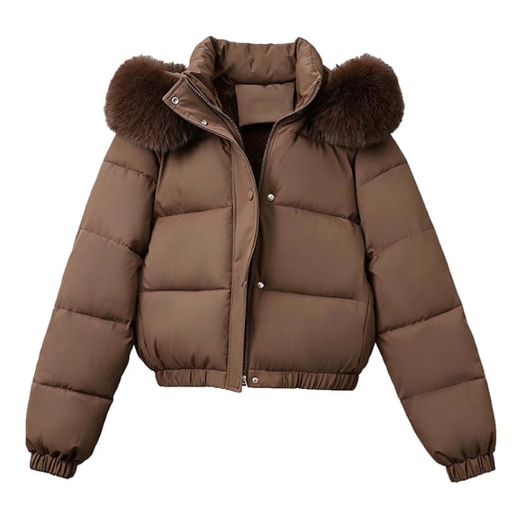 Levmjia Women's Faux Fur Hooded Puffer Jacket Lined Warm Winter Coat Zip Up Quilted Outerwear with Pockets