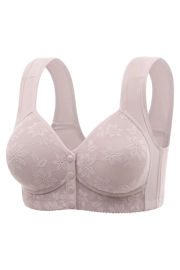 Women's Front Closure Bra Plus Size Wireless Comfort Everyday Wear Breathable Nylon Seamless T-Shirt Bra Support Side Smoothing Lace