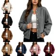thumbnail image 1 of Levmjia Women's Fuzzy Sherpa Jacket Snap Button Up Bomber Coat Warm Outerwear with Pockets, 1 of 6