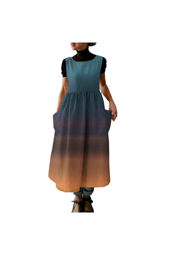 Women's Gradient Color Side Tie Dress, Multi-Way Wear Sleeveless Pocket Maxi Dress, Casual Beach Cover Up & Summer Dress
