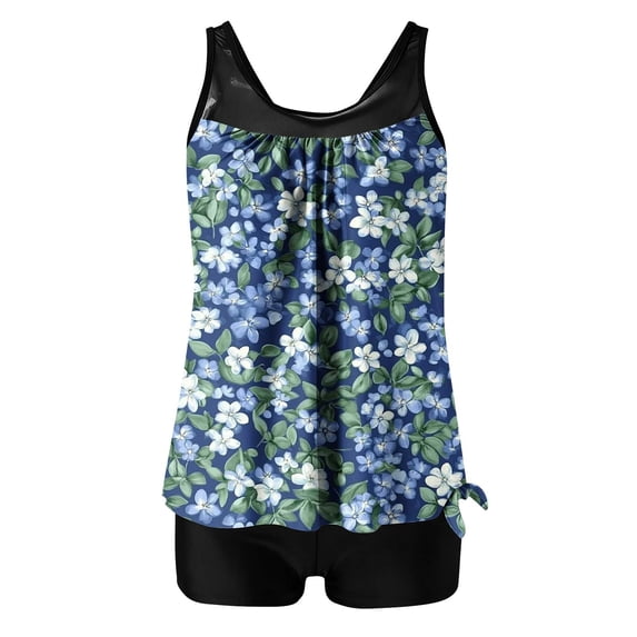 Levmjia Women's High Waist Floral Print Tankini Swimsuit Set with Built - in Bra, Two Piece Swimsuit with Tummy Control for Women Sizes S - 2XL