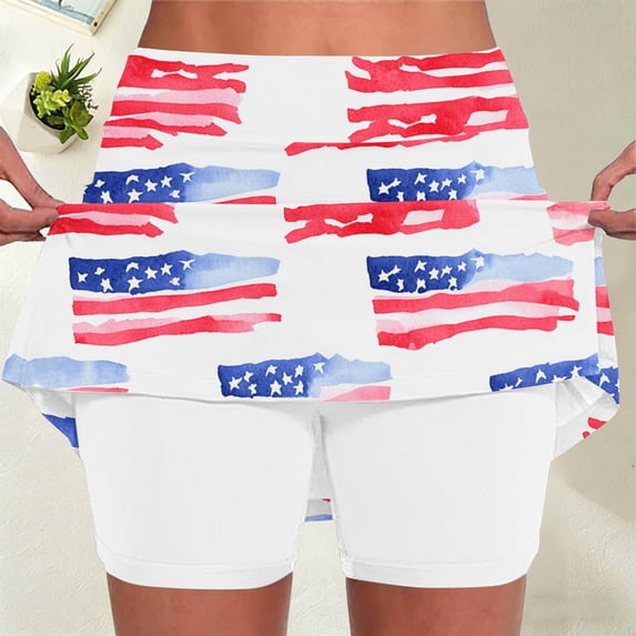 LevmjiaWomen's High Waisted 13th of July Shorts Patriotic Print Tummy Control Athletic Running Yoga Shorts with Pocket