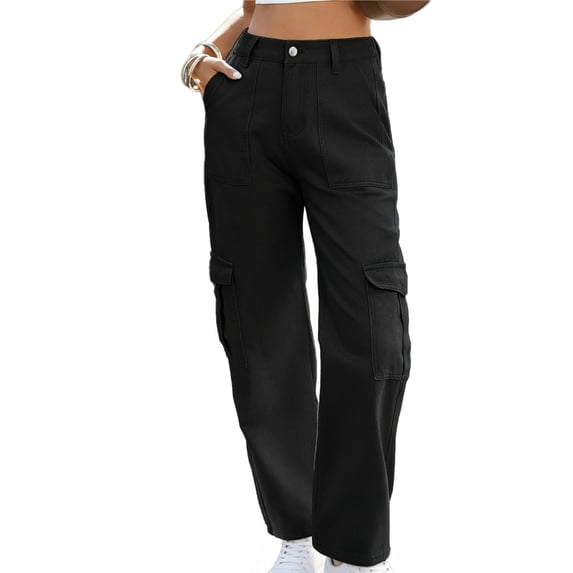 Levmjia Women's High Waisted Cargo Jeans Straight Leg Denim Pants with Multi Pockets Vintage Baggy Loose Fit Full Length Trousers