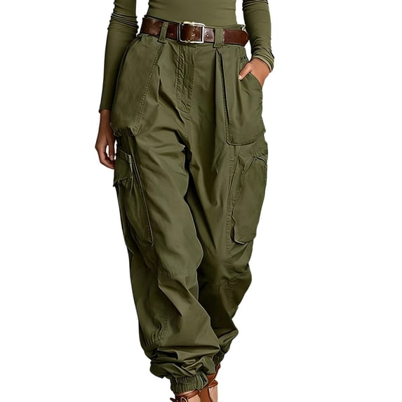Levmjia Women's High Waisted Cargo Pants Wide Leg Loose Fit Trousers with Pockets Solid Color Casual Long Pants