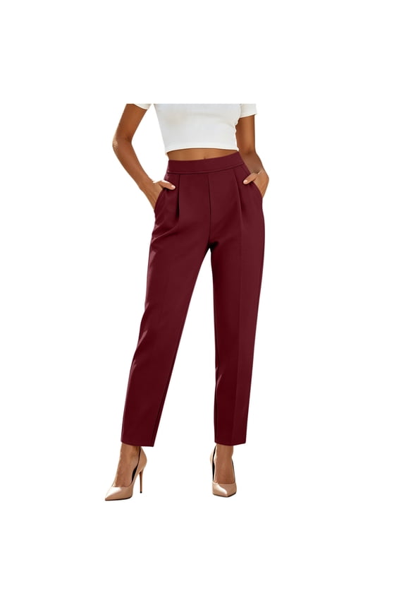 Women's High Waisted Dress Pants Work Office Pants Casual Straight Leg Ankle Trousers with Pockets Solid Color Elegant Formal Chic