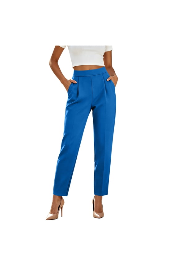 Women's High Waisted Dress Pants Work Office Pants Casual Straight Leg Ankle Trousers with Pockets Solid Color Elegant Formal Chic
