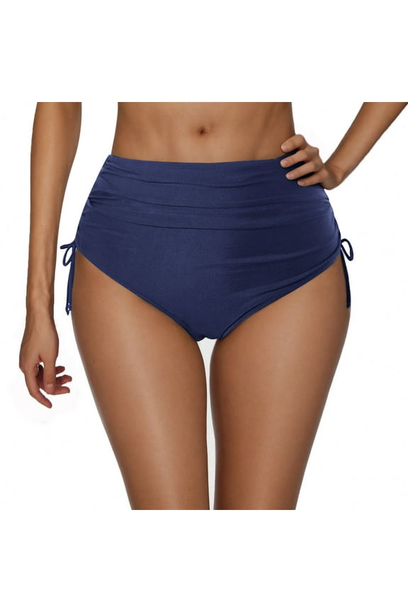 Women's High Waisted Swim Bottoms Solid Color Tie Side Ruched Swim Trunks S-2XL Nylon Spandex Women's Swimwear Summer Beach Bikini Bottoms