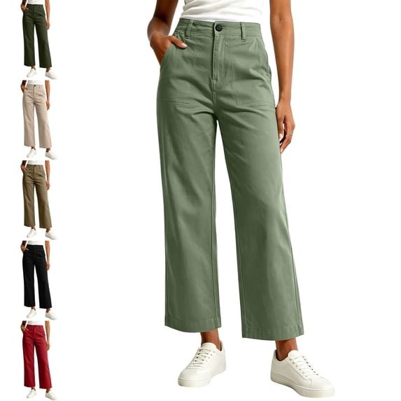 Levmjia Women's High Waisted Wide Leg Pants Casual Solid Color Straight Leg Trousers with Button Detail and Pockets Loose Fit Long Pants for Women Daily Wear
