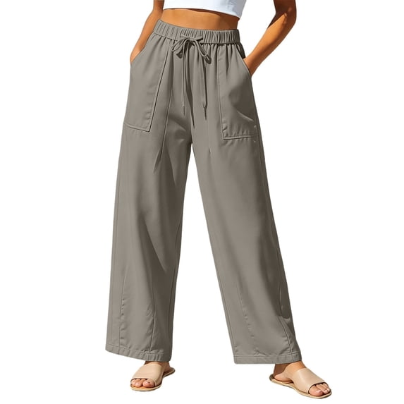 Levmjia Women's High Waisted Wide Leg Pants Summer Casual Loose Fit Trousers with Pockets Elastic Waist Solid Color Straight Leg Cropped Pants