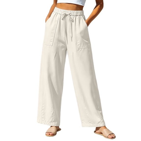 Levmjia Women's High Waisted Wide Leg Pants Summer Casual Loose Fit Trousers with Pockets Elastic Waist Solid Color Straight Leg Cropped Pants