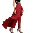 thumbnail image 1 of Levmjia Women's High Waisted Wide Leg Pants with Asymmetric Ruffle Hem Bow Tie Detail Solid Color Flowy Casual Evening Party Trousers, 1 of 5