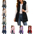thumbnail image 1 of Levmjia Women's Hooded Vest Zip Up Quilted Padded Gilet Detachable Hood Drawstring Waist Sleeveless Outerwear with Pockets, 1 of 5