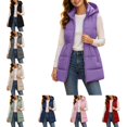 thumbnail image 1 of Levmjia Women's Hooded Vest Zip Up Quilted Padded Gilet Detachable Hood Drawstring Waist Sleeveless Outerwear with Pockets, 1 of 5