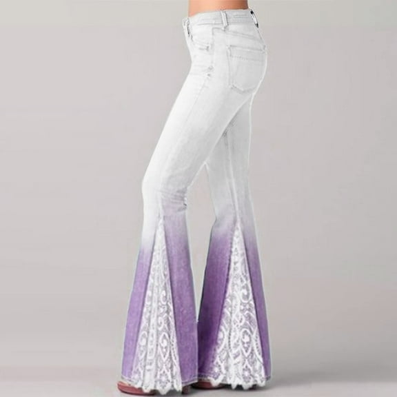 Levmjia Women's Jeans Fashion Women's High Waist Loose Pocket Lace-Up Flared Pants Stretch Cow Jeans Pants