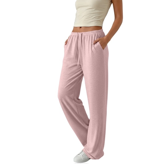 Levmjia Women's Pants Fashion Casual Solid Color Drawstring Straight Leg Elastic Waist Pocket Loose Pants Black Trousers Daily Wear