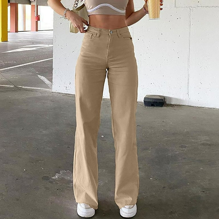 Levmjia Women's Jeans Plus Size Pants Clearance Summer Fashion Women Summer  Casual Loose Solid Trousers Pockets Long Pants Khaki