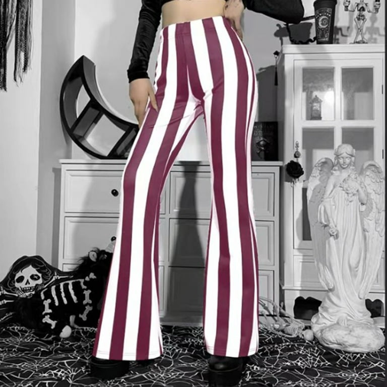 Levmjia Women's Jeans Plus Size Pants Clearance Summer Women Casual Pants  Fashion Striped Printed High Waist Flare Pants Red 