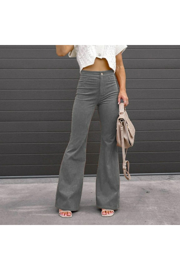 Women's Jeans Plus Size Pants Summer Women's Fashion Slim Fit Comfortable Solid Color Pocket Casual Flared Pants Gray