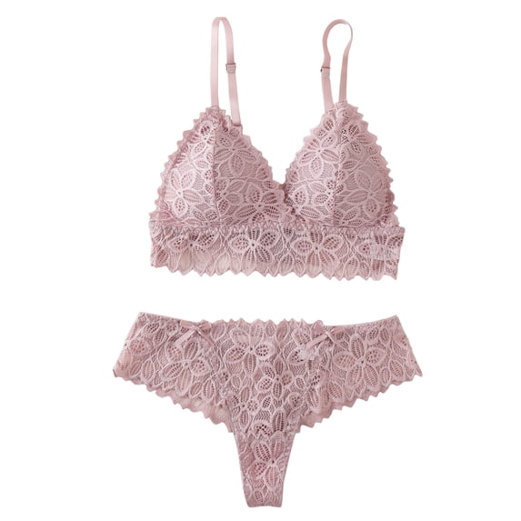 Levmjia Women's Lace Lingerie Set Bra and Thong Sleeping Two Piece Set Solid Color Comfortable Sleepwear Breathable Everyday Wear