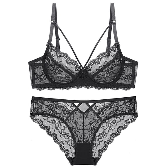 Levmjia Women's Lace Lingerie Set Thin Push Up Bra and Panty Set Deep V Cross Back Adjustable Straps for Everyday Comfort Sleepwear Honeymoon Valentine