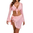 thumbnail image 1 of Levmjia Women's Lace Long Sleeve 4 Piece Beach Cover Up Set Swimsuit Cover Up Halter Top Wrap Skirt Swimwear Outfit, 1 of 6