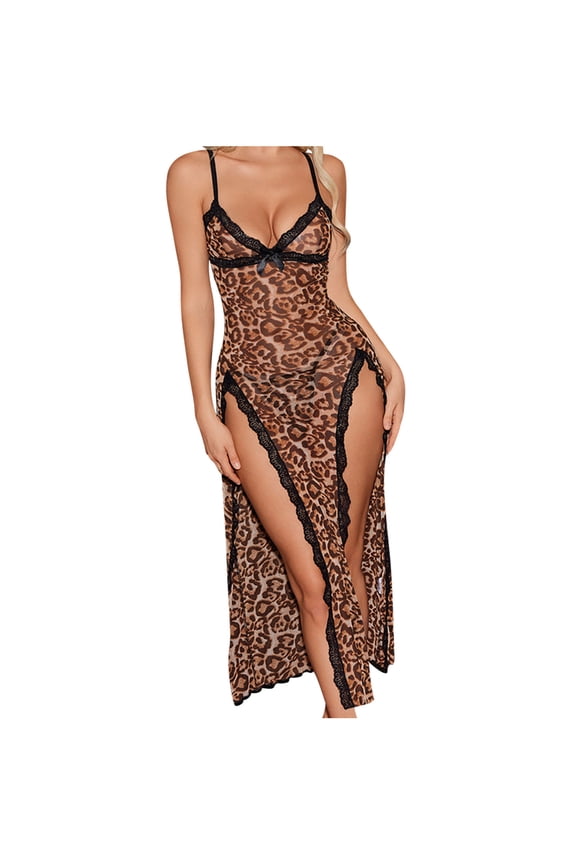 Women's Lace Nightgown Set Fashion Leopard Print Underwear Mesh Lingerie Breathable Comfortable for Everyday Wear and Sleep