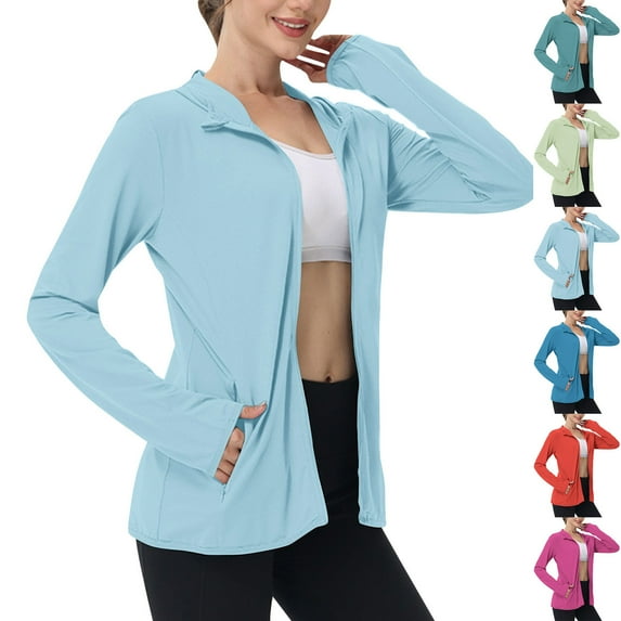 Levmjia Women's Lightweight Athletic Zip Up Jacket Sun Protection Full Zip Long Sleeve Shirts Hiking Outdoor PocketsNavy,L